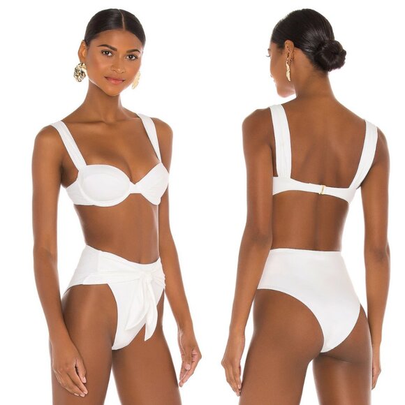 NWT WeWoreWhat Swimsuit Riviera Bikini Bottom In Off White High Waist Sz Small - Picture 2 of 7